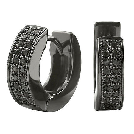 Small Puffed Box Black CZ Micro Pave Earrings .925 Silver