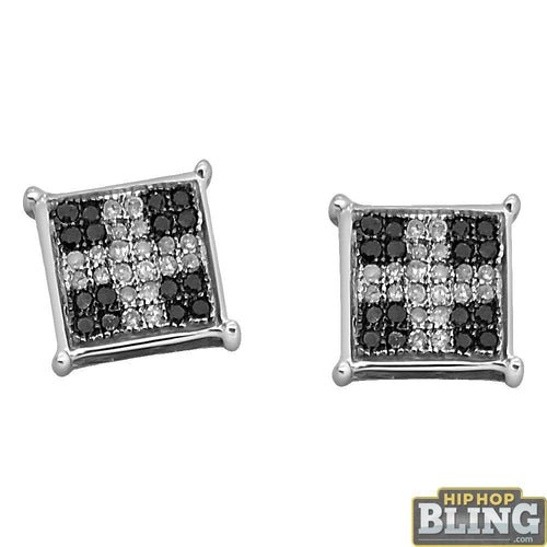 .25 Carat Black White Diamond Cross Box Bling Earrings