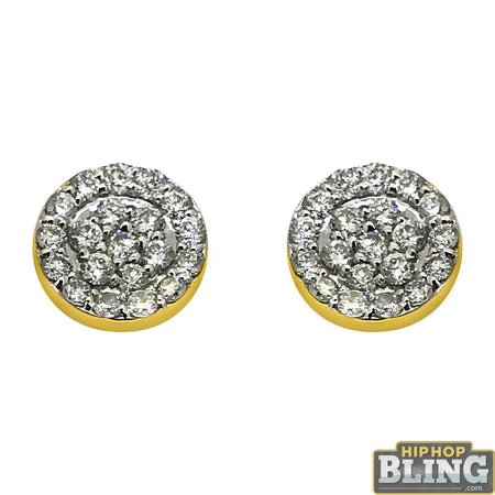 Princess Cut Round Cluster Gold CZ Hip Hop Earrings