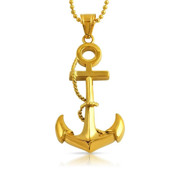 Long Anchor Nautical Jewelry Pendant Gold Steel