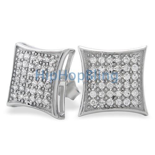 Large Puffed Kite CZ Micro Pave Bling Earrings .925 Silver