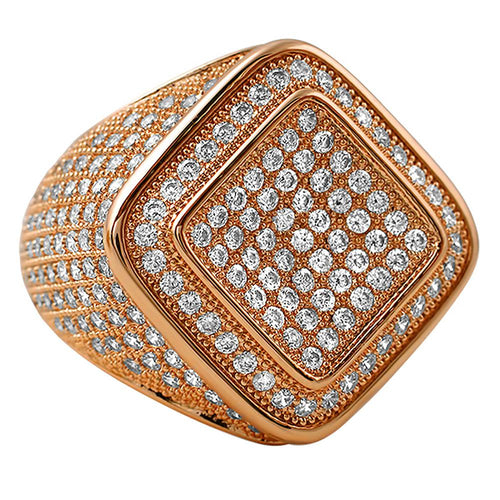 Deep Ice Rose Gold CZ Micro Pave Bling Ring