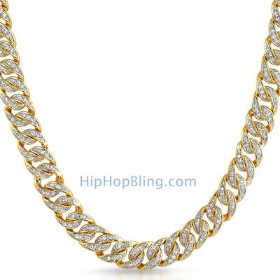 .925 Sterling Silver CZ Gold Cuban Chain 10MM