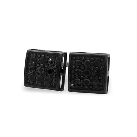 Large Box Black CZ Micro Pave Bling Earrings .925 Silver