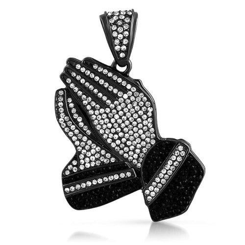 Praying Hands White  Black Pendant Rhodium