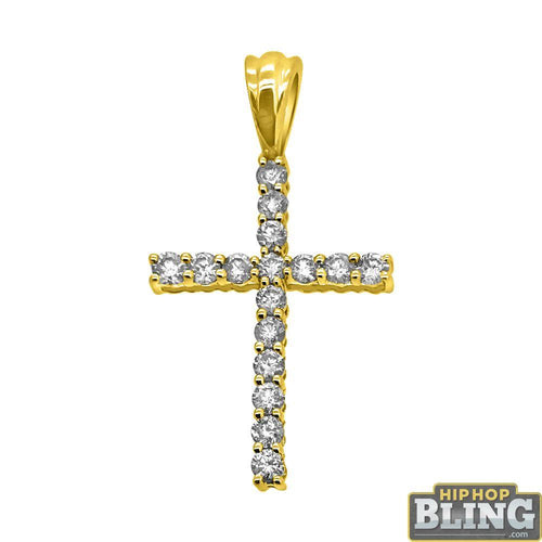 1.00cttw Diamond Cross Pendant 10K Yellow Gold Bling Bling