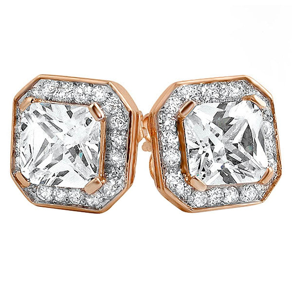 Rose Gold Iced Princess CZ Micro Pave Earrings