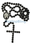 Cluster Bling Bling Rosary Necklace Black on Rhodium