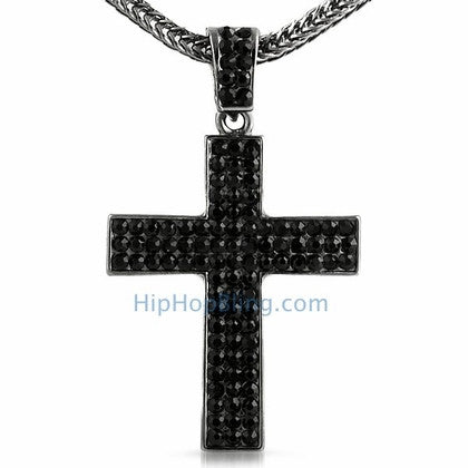 Thick Black Bling Bling Cross & Chain Small