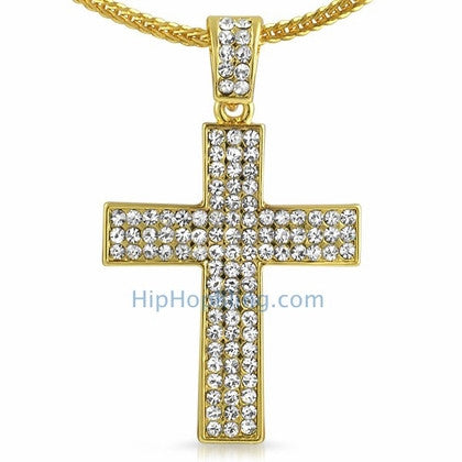 Thick Black Bling Bling Cross & Chain Small
