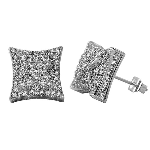 3D X Kite Rhodium CZ Micro Pave Hip Hop Earrings