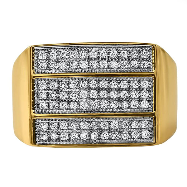 Triple Ice Bar Gold CZ Bling Bling Ring