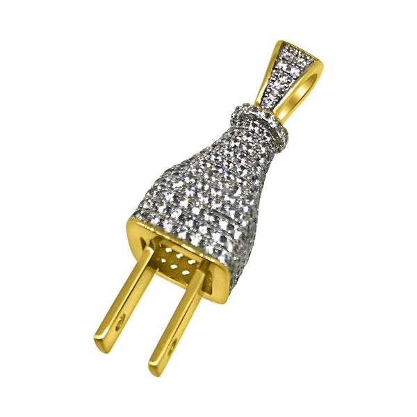 .925 Silver Plug 3D Mini CZ Gold Bling Bling Pendant