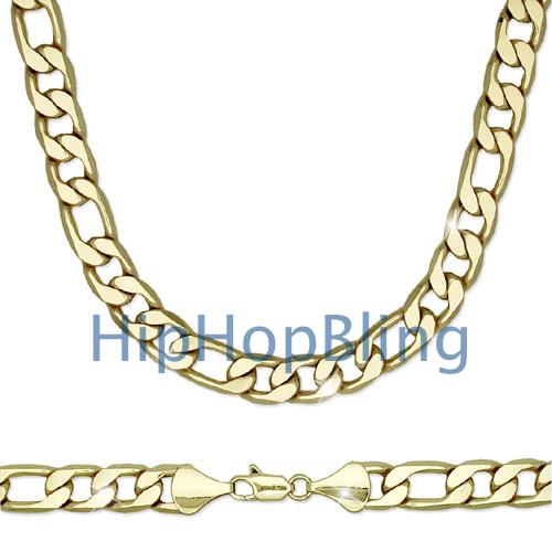 12mm Figaro 30 Inch Gold Plated Hip Hop Chain Necklace