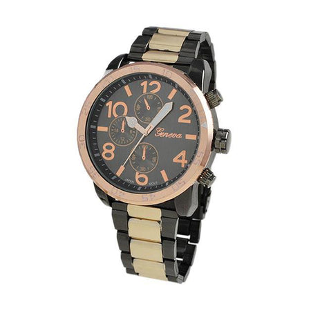 Clean Rose Gold and Black Metal Band Watch