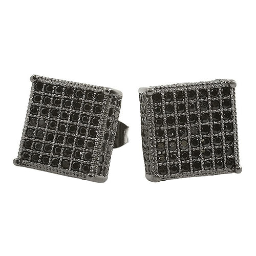 3D XL Box Black CZ Micro Pave Hip Hop Earrings