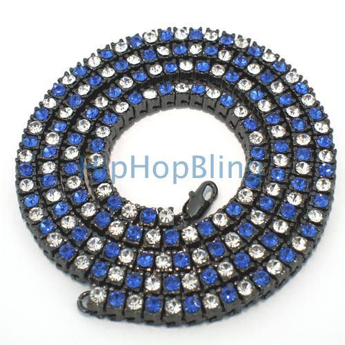 Iced Out Chain Blue & White on Black Checkered Bling