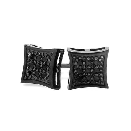 Large Kite Black CZ Micro Pave Earrings .925 Silver