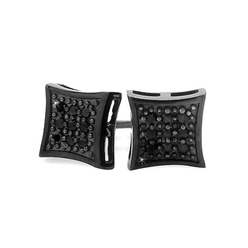All Black Small Kite Silver CZ Micro Pave Iced Out Earrings