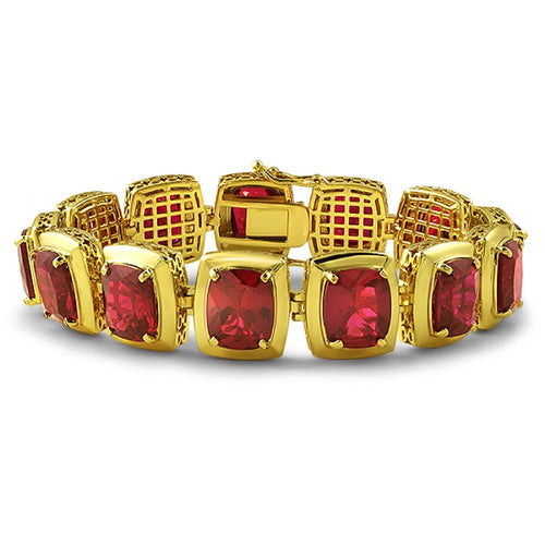 Lab Ruby Clean Frame Gold Hip Hop Bracelet