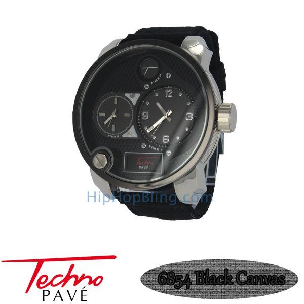 Dual Timezone Silver Fashion Watch Black Canvas Band