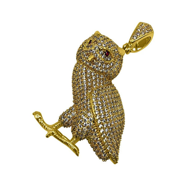 .925 Silver Owl Gold CZ Detailed Bling Bling Pendant