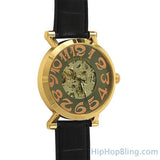 Gold Skeleton Automatic Watch Leather Band