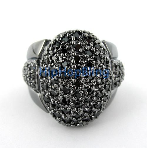 Bling Ball Mens CZ Black on Black Iced Out Ring
