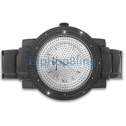 Black Super Techno Diamond Watch Silver Dial Shiny Band