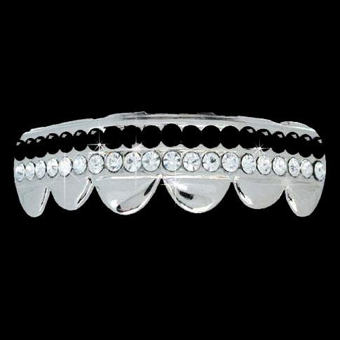 BLACK / CLEAR Double Bar SILVER Iced Out Grillz Hip Hop Bling Grills BOTTOM