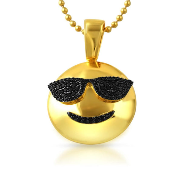 Emoji Sunglasses Face CZ Gold Bling Bling Pendant