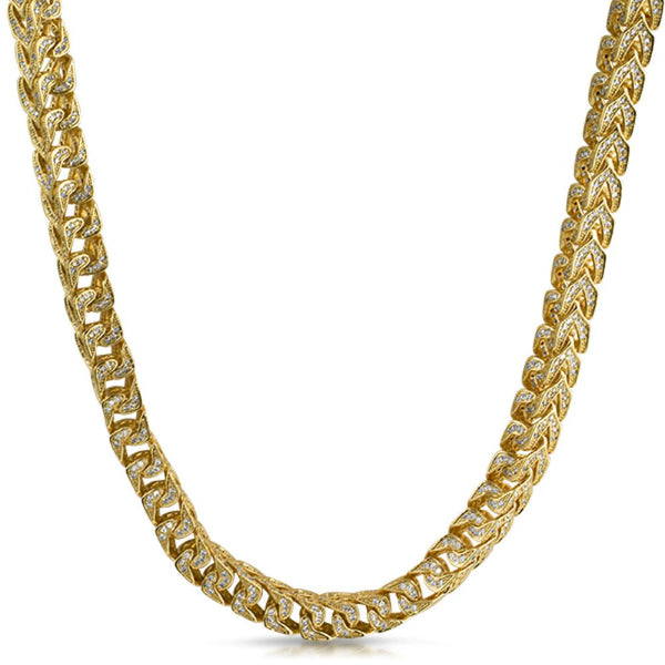 Franco CZ 8MM Wide Gold Bling Bling Chain