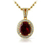 .925 Silver Gold Oval Red Lab Ruby Gem Pendant