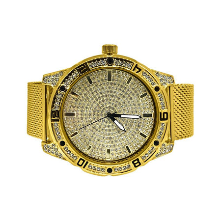 Gold Clean Style Watch with Thick Leather Band