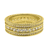 .925 Silver Channel Set 360 Eternity Band Gold CZ Bling Ring