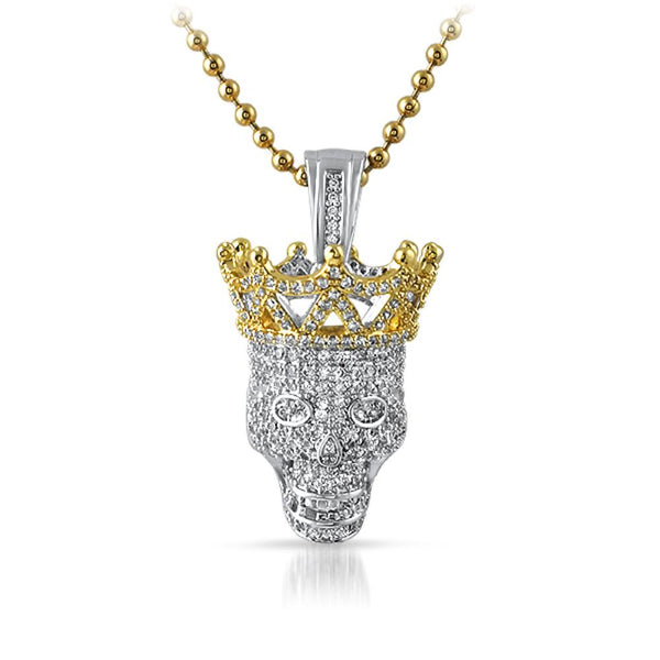 Bling Bling 3D Skull Silver with Gold Crown Iced