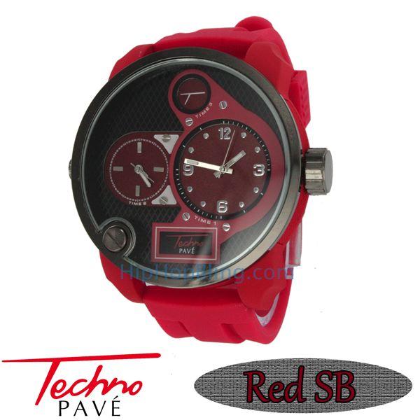 All Red Rubber Band Dual Time Zone Watch