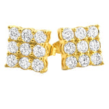 Triple Diamond CZ Gold Bling Bling Earrings
