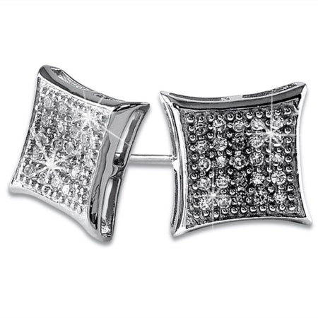 XL Deep Dish Box Black CZ Iced Out Micro Pave Earrings .925 Silver