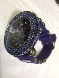 Custom Bezel Black Case Leather Bling Watch