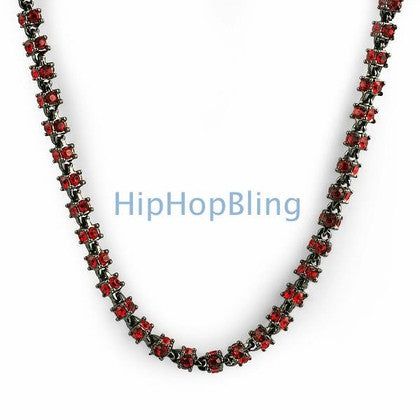 2 Row Chain All Red Stones on Rhodium