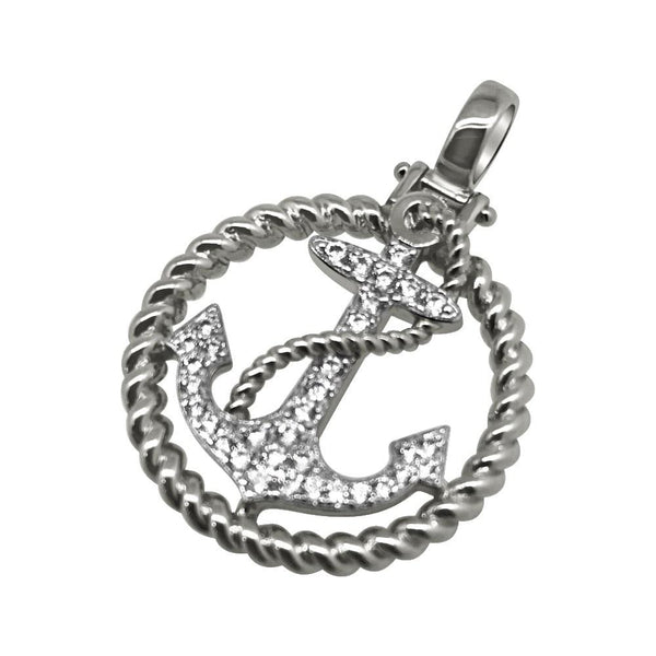 .925 Silver Rhodium Nautical Anchor CZ Bling Mni Pendant