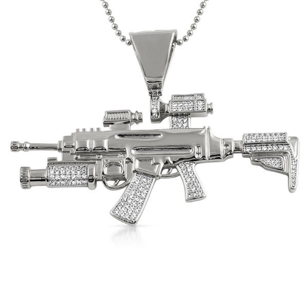 CZ Military Machine Gun HipHop Pendant Rhodium