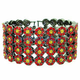 4 Row Bling Cluster Bracelet Red & Yellow