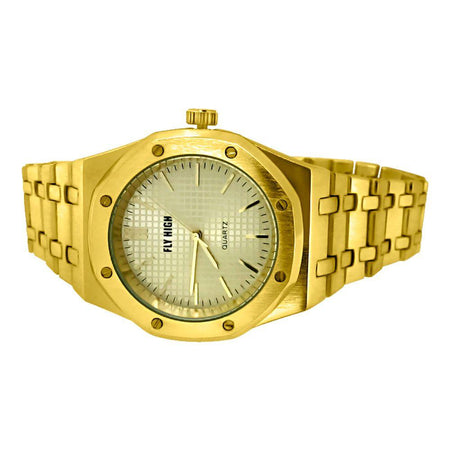 Gold LED Digital Round Face Bling Watch White Band