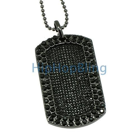 Iced Out Blizzard Yellow & Black Dog Tag+ Chain