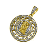 Jesus Greek Pattern Gold CZ Circle Pendant