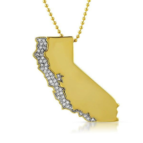 California Gold Polished Iced Out Pendant