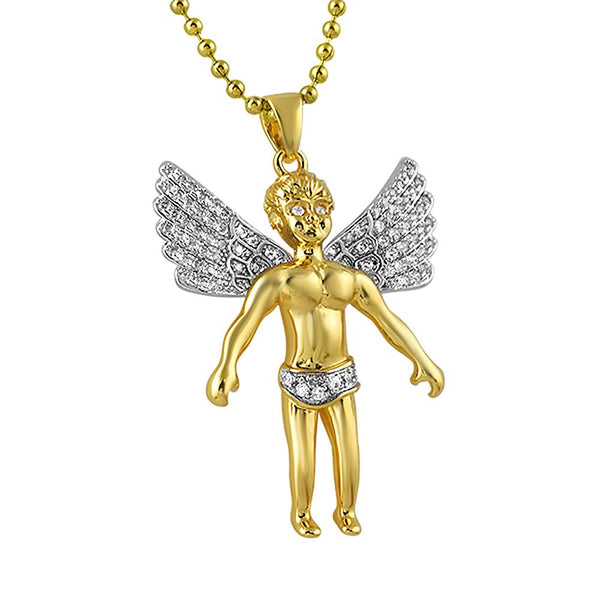 Cherub Angel Spread Wings Gold CZ Pendant