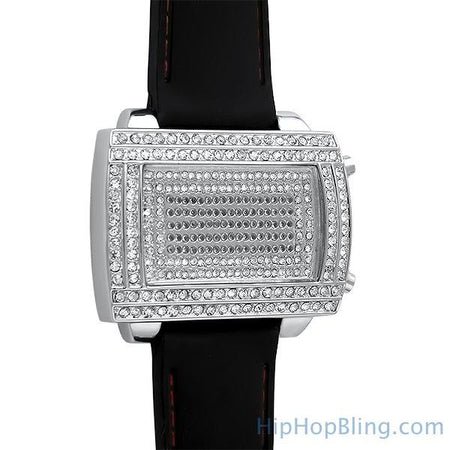 .08cttw Diamond Hip Hop Watch Black Leather